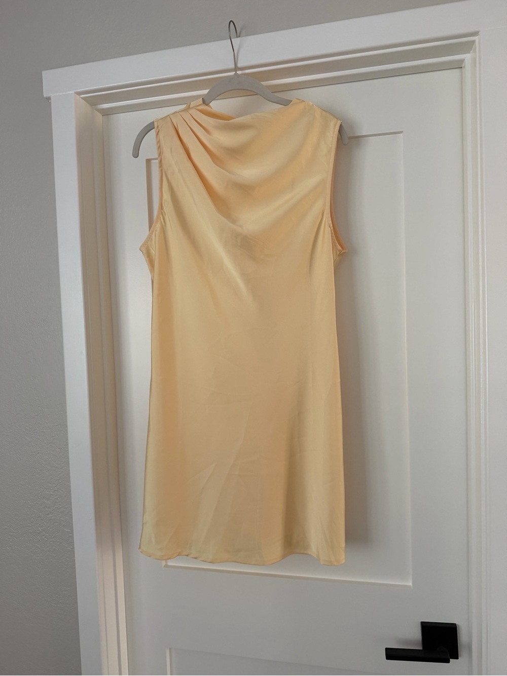Sleeveless Draped Neck Shift Dress in Yellow